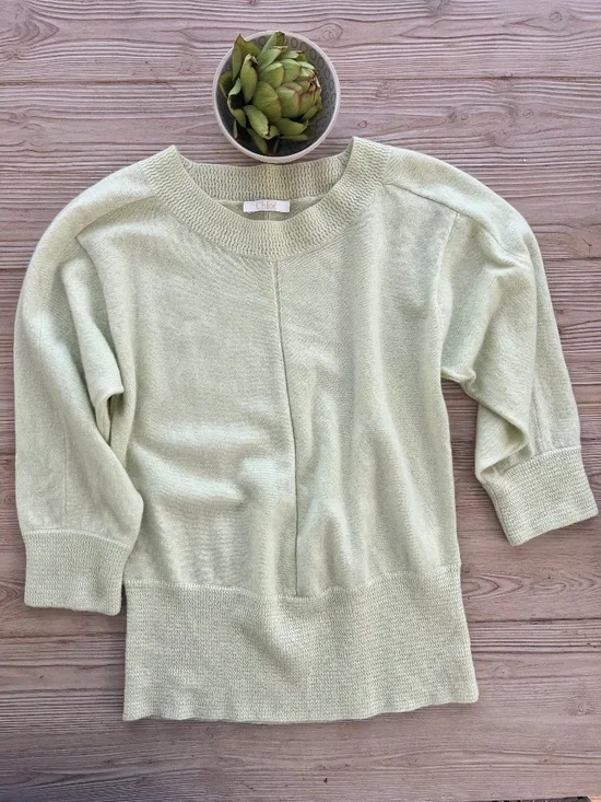Chloé Cashmere Sweater Soft Spring Green 3/4 Sleeve Size S - Picture 3 of 6